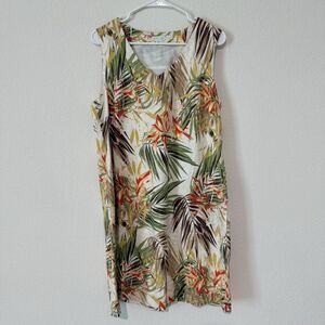 J.Jill Linen Dress Womens Size Medium Sleeveless Leaves Vneck Lined